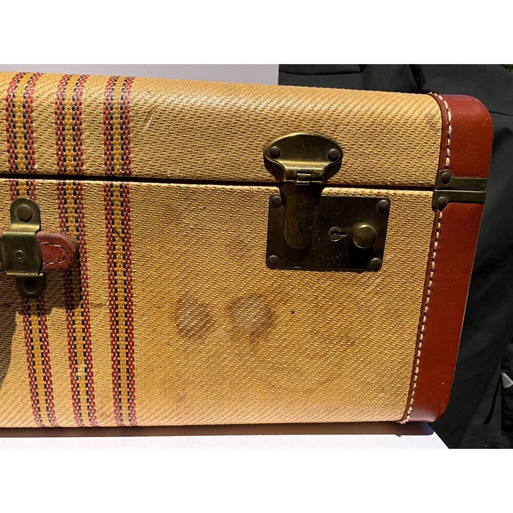 Large striped vintage suitcase great display piece must see brown & rust colors - Picture 6 of 9